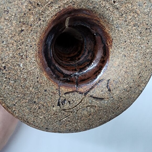 Studio Pottery Decanter and 4 Cups Blue Flowers Backstamped Fish VTG - Picture 8 of 11